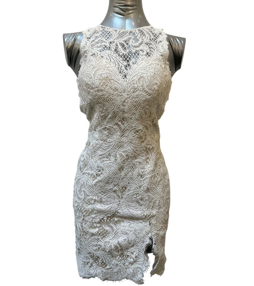 Willowby by Watters Lace Sheath Dress 4 White Ivory Open Back Sleeveless Short